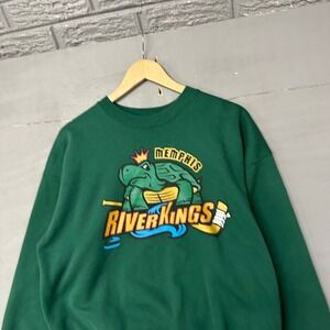Memphis Riverkings Crewneck Sweatshirt Adult Large Green Turtle Hockey Graphic